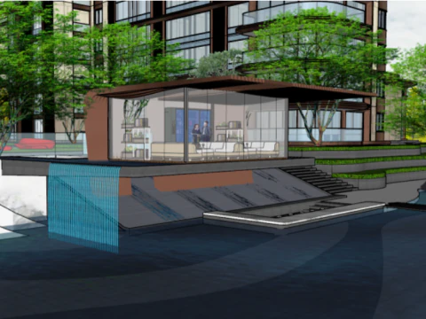 SU model of a modern high-rise mansion area and landscape in a city 3D Model