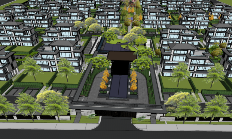 SU model of courtyard architectural landscape 3D 模型 .c4d .max .obj .3ds .fbx .stl .blend 