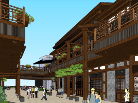 National Commercial Street Antique Old Street Building Renovation Plan 3D Model