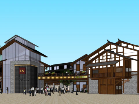 National Commercial Street Antique Old Street Building Renovation Plan 3D Model