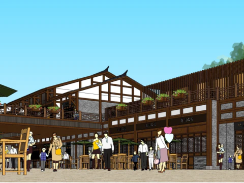 National Commercial Street Antique Old Street Building Renovation Plan 3D Model