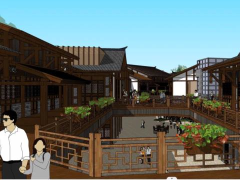 National Commercial Street Antique Old Street Building Renovation Plan 3D Model