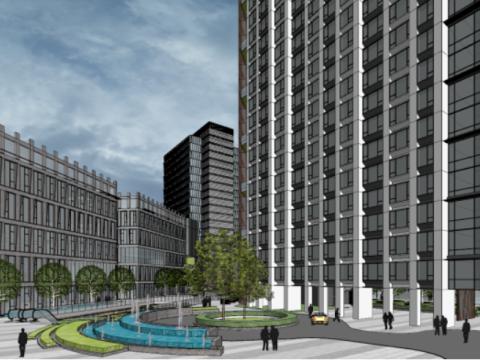 SU Model of TOD Complex Building in an International Plaza Modello 3D
