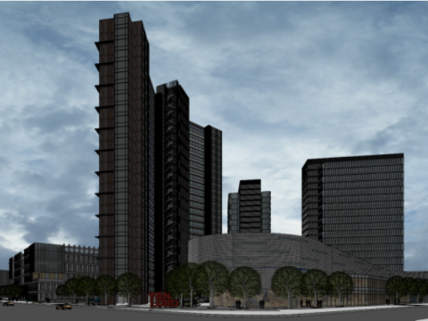 SU Model of TOD Complex Building in an International Plaza Modello 3D
