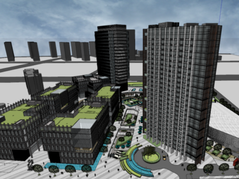 SU Model of TOD Complex Building in an International Plaza Modello 3D