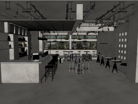 Coffee shop SUmaterial texture indoor SU model overall space 3D मॉडल