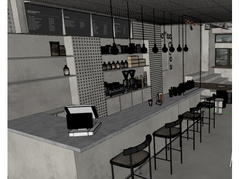 Coffee shop SUmaterial texture indoor SU model overall space 3D Modell