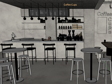 Coffee shop SUmaterial texture indoor SU model overall space 3D Modell