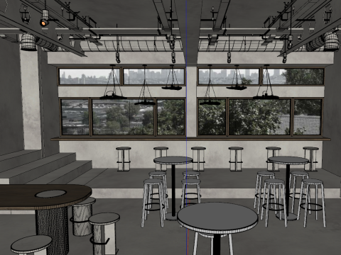 Coffee shop SUmaterial texture indoor SU model overall space 3D Modell