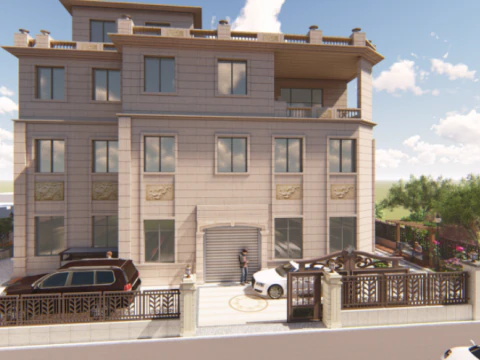 Wysokiej klasy krajobrazowy model SU z dziedzińcem w stylu europejskim Model 3D