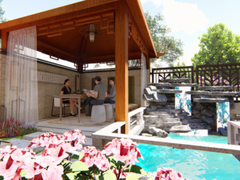 European Style-High-end Villa Courtyard Landscape SU Model 3D 模型