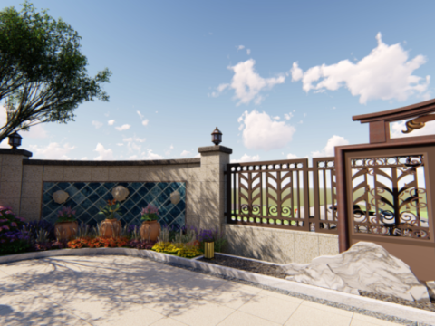 European Style-High-end Villa Courtyard Landscape SU Model 3D 模型