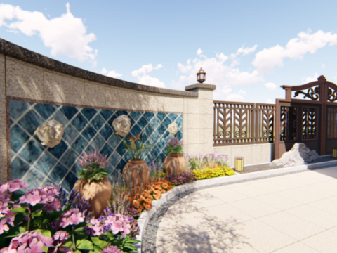 European Style-High-end Villa Courtyard Landscape SU Model 3D 模型