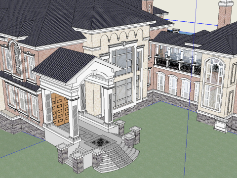 European waterfront private mansion villa building su model 3D Model