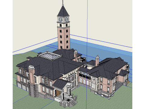 European waterfront private mansion villa building su model Modelo 3D