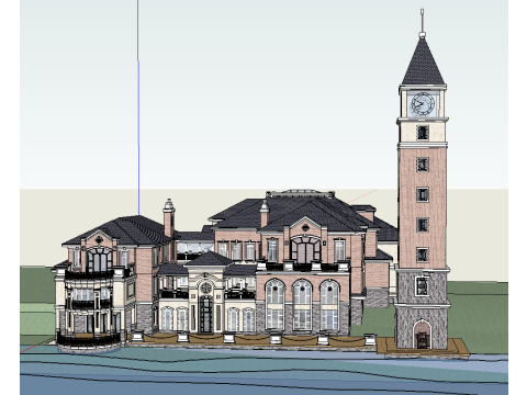 European waterfront private mansion villa building su model Modelo 3D