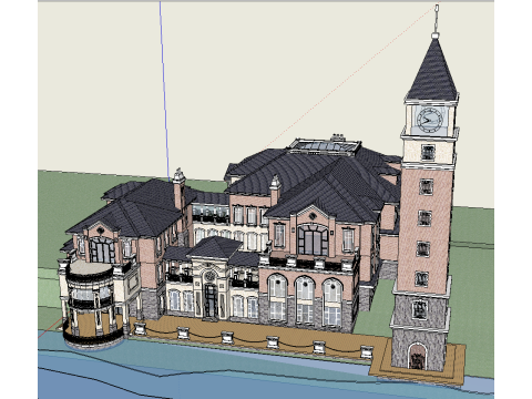 European waterfront private mansion villa building su model Modelo 3D