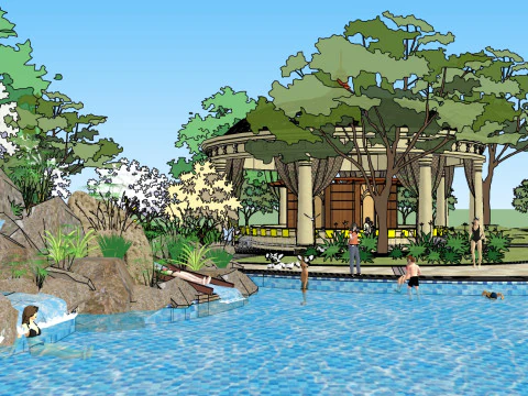 ヨーロッパ風レジャーパーク景観設計スケッチアップモデル 3Dモデル