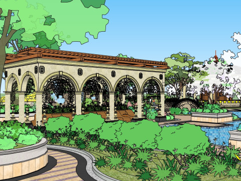 European-style leisure park landscape design sketchup model 3D मॉडल
