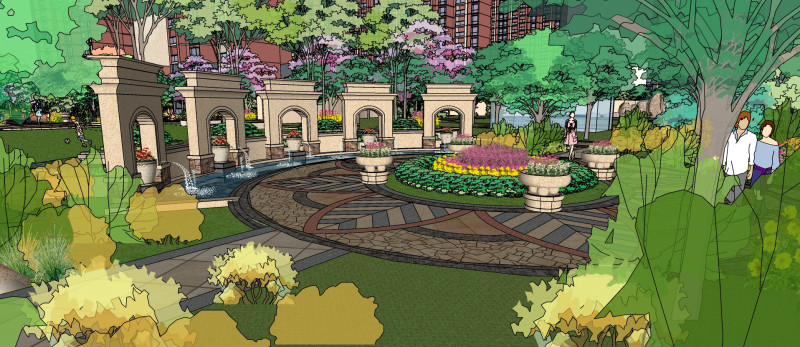 European-style small square landscape design sketchup model 3D 模型 .c4d .max .obj .3ds .fbx .stl .blend