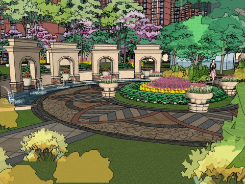 European-style small square landscape design sketchup model 3Dモデル