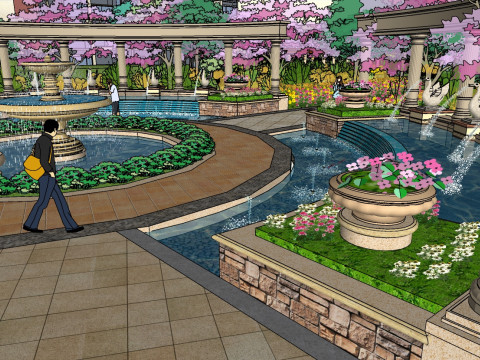 European-style small square landscape design sketchup model 3D 模型