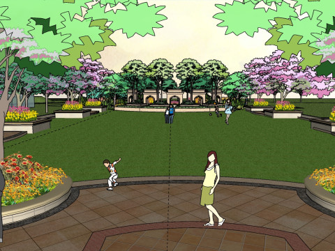 European-style small square landscape design sketchup model 3D 模型
