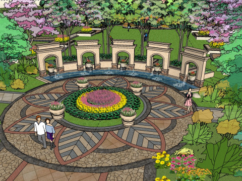 European-style small square landscape design sketchup model 3D 模型