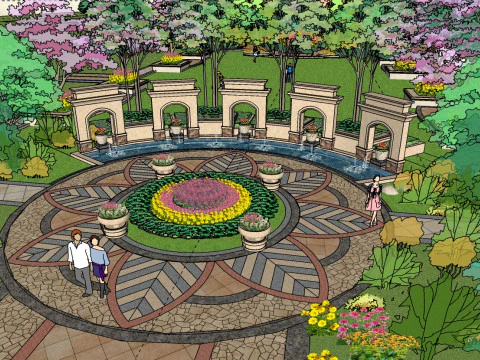 European-style small square landscape design sketchup model 3D Model