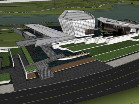 Modern hafif l&uuml;ks basit konut g&ouml;steri alanının peyzaj taslak modeli 3D Model
