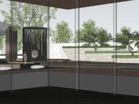 Landscape sketchup model of modern light luxury simple residential demonstration area 3D Model