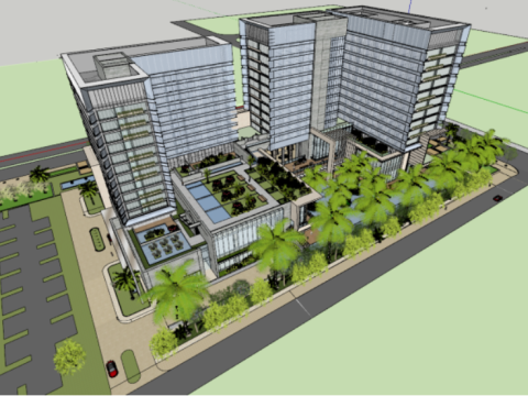 SU model of a modern and elegant Hilton hotel building at an airport Modelo 3D