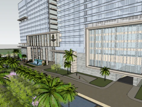 SU model of a modern and elegant Hilton hotel building at an airport 3D Model