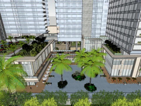 SU model of a modern and elegant Hilton hotel building at an airport 3D Model