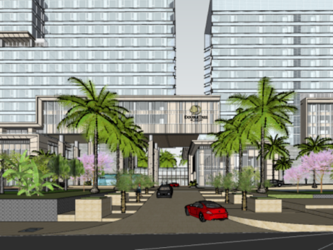 SU model of a modern and elegant Hilton hotel building at an airport 3Dモデル