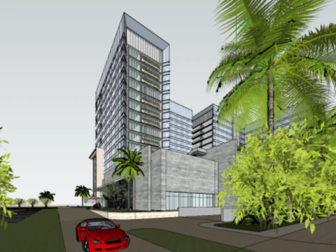 SU model of a modern and elegant Hilton hotel building at an airport 3D Model