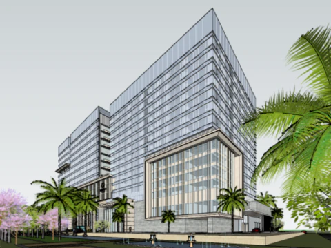 SU model of a modern and elegant Hilton hotel building at an airport 3D Model