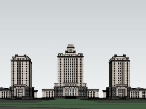 SU Model of Continental Style Customs Building 3D Model