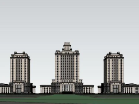 SU Model of Continental Style Customs Building 3D Model