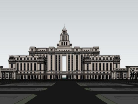SU Model of Continental Style Customs Building 3D Model