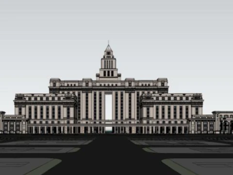 SU Model of Continental Style Customs Building 3D Model