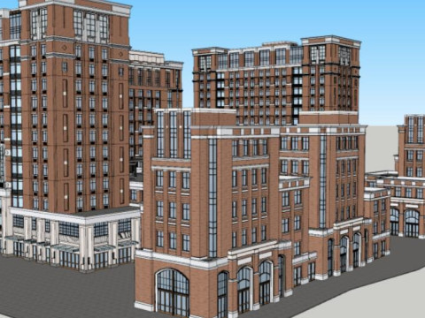 European style commercial complex building SU modelCAD Modelo 3D