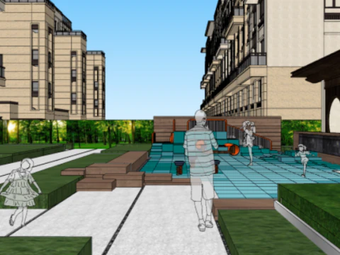 Вілли та багатоповерхові будинки в демонстраційній зоні багатоповерхівки розміщені на моделі SU 3D Модель