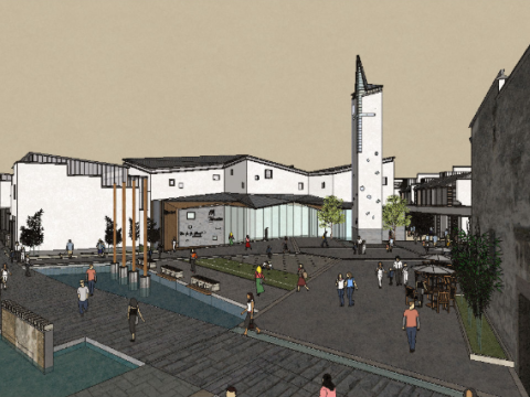 Antique commercial street architecture landscape square design su model Modelo 3D