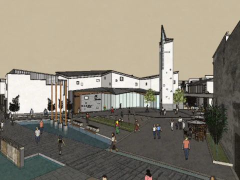 Mod&egrave;le su de conception de place de paysage d'architecture de rue commerciale antique Modèle 3D