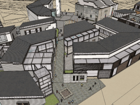 Antique commercial street architecture landscape square design su model 3D 模型