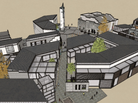 Antique commercial street architecture landscape square design su model 3D 模型