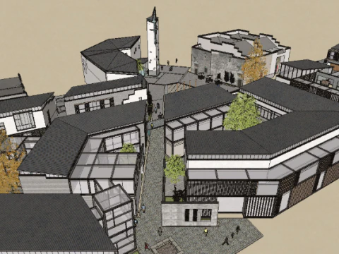 Antique commercial street architecture landscape square design su model 3D Model