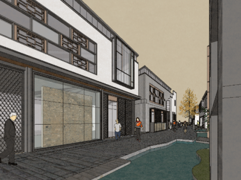 Antique commercial street architecture landscape square design su model 3D 模型