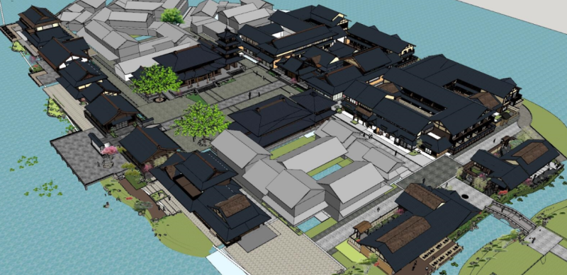 Japanese leisure commercial street project design SU model 3D मॉडल .c4d .max .obj .3ds .fbx .stl .blend